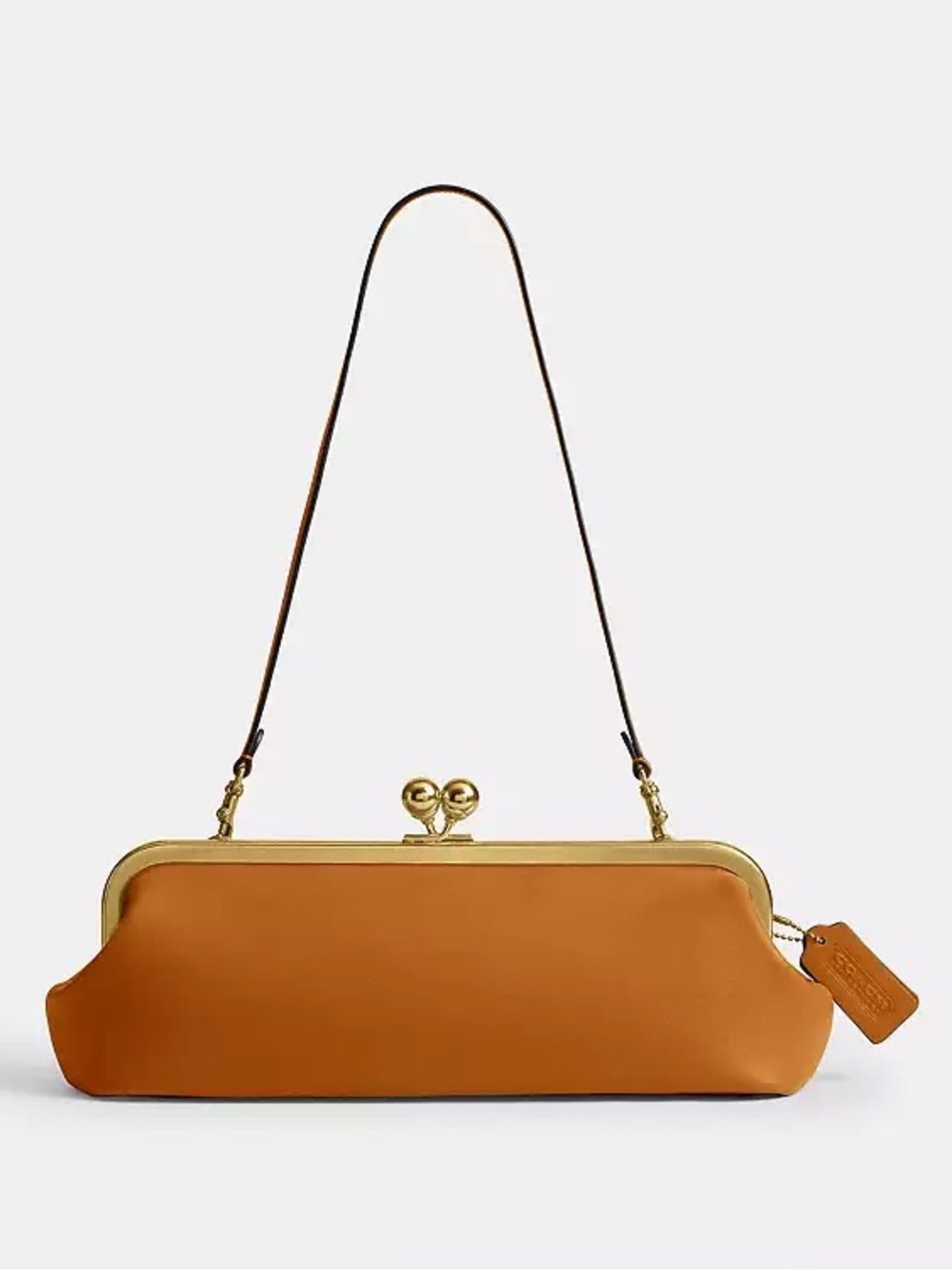 Coach Kisslock Frame Bag 30 in Brass/Saffron Brown Glovetanned Leather NWT